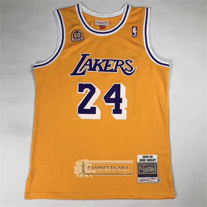 Camiseta Los Angeles Lakers Kobe Bryant NO 24 Autentico 2007-08 Amarillo